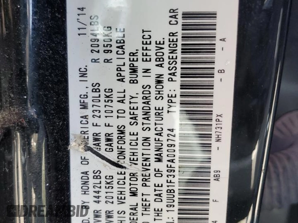 2015 Acura TLX z VIN 19UUB1F39FA009724, wystawiony jako Copart lot #54270135 z przebiegiem 100 565 mil mil oraz Szkoda całkowita • Salvage title. Historia ofert i sprzedaży dostępna na DreamBid. Obrazek 12.
