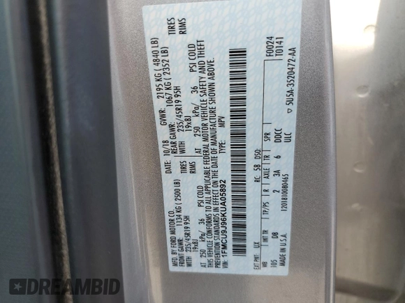 2019 Ford Escape Titanium with VIN 1FMCU9J96KUA05892, listed as a Copart auction lot 50228845 with 73,209 mi miles and Salvage Title. Bid and sale history available at carsss.com. Image 12.