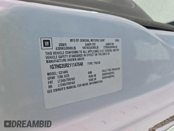 2001 GMC Savana z VIN 1GTHG35R211147648, wystawiony jako IAAI lot #42336403 z przebiegiem 119 511 mil mil oraz . Historia ofert i sprzedaży dostępna na DreamBid. Obrazek 1.