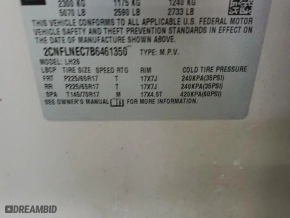 2011 Chevrolet Equinox LT w/2LT with VIN 2CNFLNEC7B6461350, listed as a Copart auction lot 52667085 with 110,349 mi miles and Clean Title. Bid and sale history available at carsss.com. Image 12.