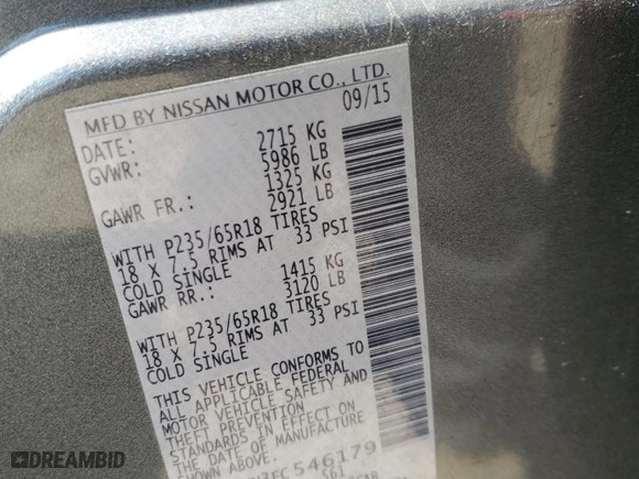 2015 Infiniti QX60 with VIN 5N1AL0MN3FC546179, listed as a Copart auction lot 50255055 with 101,499 mi miles and Salvage Title. Bid and sale history available at carsss.com. Image 14.
