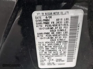 2006 Nissan Murano SL with VIN JN8AZ08T36W422119, listed as a IAAI auction lot 41842089 with 173,749 mi miles. Bid and sale history available at carsss.com. Image 9.