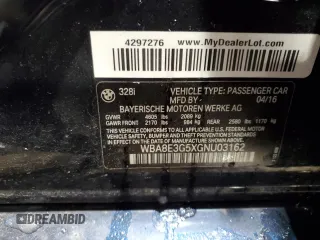 2016 BMW 3 Series 328i xDrive z VIN WBA8E3G5XGNU03162, wystawiony jako Copart lot #41762085 z przebiegiem 92 873 mil mil oraz Szkoda całkowita • Salvage title. Historia ofert i sprzedaży dostępna na DreamBid. Obrazek 12.