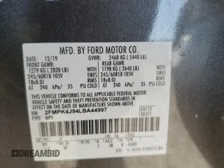 2020 Ford Edge SEL with VIN 2FMPK4J94LBA44997, listed as a Copart auction lot 57360895 with 69,212 mi miles and Salvage title. Bid and sale history available at DreamBid. Image 14.