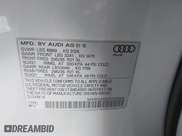 2015 Audi Q7 S line Prestige с VIN WA1DGAFE3FD014444, выставлен на аукционе IAAI как лот 42402252 с пробегом Не указан миль и . История ставок и продаж доступна на DreamBid. Изображение 9.