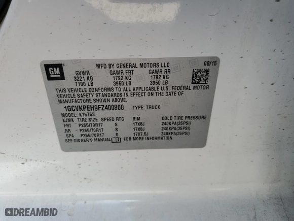 2015 Chevrolet Silverado 1500 Work Truck with VIN 1GCVKPEH9FZ400800, listed as a Copart auction lot 49184035 with 145,573 mi miles and Salvage Title. Bid and sale history available at carsss.com. Image 14.