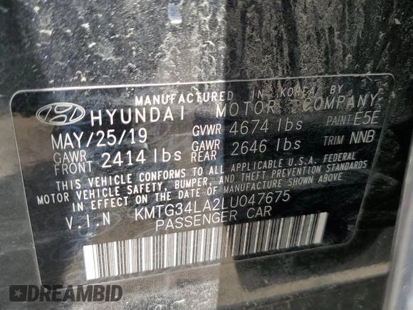 2020 Genesis G70 2.0T with VIN KMTG34LA2LU047675, listed as a Copart auction lot 59185575 with 117,385 mi miles and Non repairable. Bid and sale history available at DreamBid. Image 12.