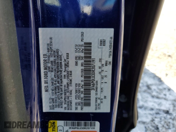 2013 Ford Fusion SE Hybrid z VIN 3FA6P0LU3DR207191, wystawiony jako Copart lot #47504025 z przebiegiem Nie podano mil oraz Nie do naprawy • Non repairable. Historia ofert i sprzedaży dostępna na DreamBid. Obrazek 14.