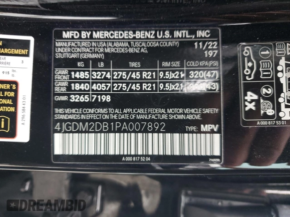 2023 Mercedes-Benz EQS 450+ z VIN 4JGDM2DB1PA007892, wystawiony jako Copart lot #57506705 z przebiegiem 29 909 mil mil oraz Tytuł czysty. Historia ofert i sprzedaży dostępna na DreamBid. Obrazek 13.