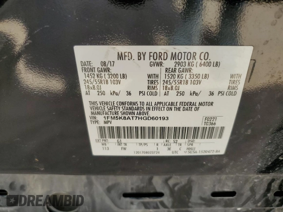 2017 Ford Police Interceptor Utility z VIN 1FM5K8AT7HGD60193, wystawiony jako Copart lot #46113325 z przebiegiem 135 014 mil mil oraz Szkoda całkowita • Salvage title. Historia ofert i sprzedaży dostępna na DreamBid. Obrazek 14.