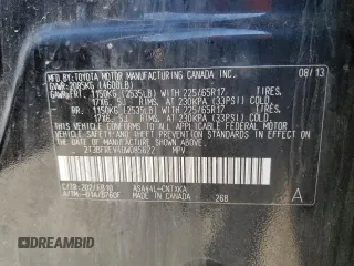 2013 Toyota RAV4 LE with VIN 2T3BFREV4DW085622, listed as a Copart auction lot 57267855 with 209,873 mi miles and Salvage title. Bid and sale history available at DreamBid. Image 13.