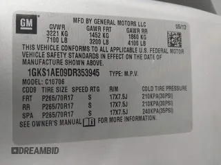 2013 GMC Yukon SLE with VIN 1GKS1AE09DR353945, listed as a IAAI auction lot 41900111 with 109,655 mi miles. Bid and sale history available at carsss.com. Image 9.