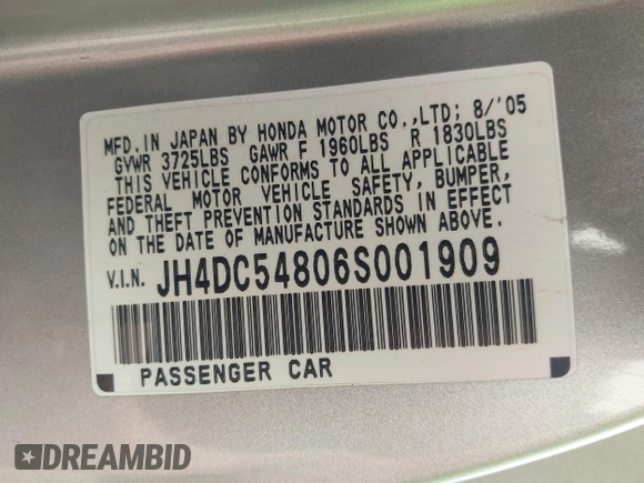 2006 Acura RSX с VIN JH4DC54806S001909, выставлен на аукционе IAAI как лот 42389146 с пробегом 138 309 миль миль и . История ставок и продаж доступна на DreamBid. Изображение 9.