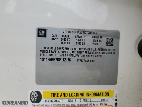 2013 Chevrolet Malibu ECO with VIN 1G11F5RR7DF112176, listed as a Copart auction lot 79160104 with 142,554 mi miles and Salvage Title. Bid and sale history available at carsss.com. Image 15.