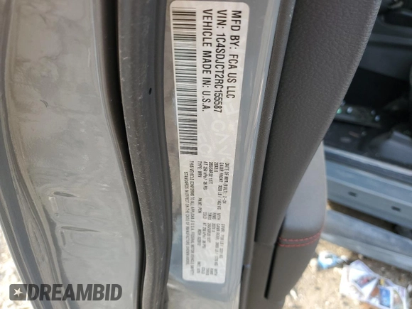 2024 Dodge Durango R/T Plus с VIN 1C4SDJCT2RC155587, выставлен на аукционе Copart как лот 89358025 с пробегом Не указан миль и Чистый • Clean title. История ставок и продаж доступна на DreamBid. Изображение 12.