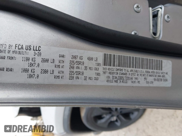 2020 Jeep Compass Latitude with VIN 3C4NJDBB5LT229144, listed as a IAAI auction lot 41448885 with 53,534 mi miles and . Bid and sale history available at DreamBid. Image 9.