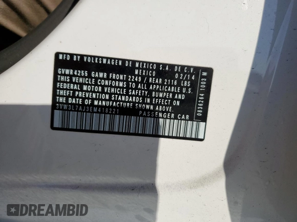 2014 Volkswagen Jetta TDI w/Premium with VIN 3VW3L7AJ3EM418221, listed as a Copart auction lot 81788464 with 151,875 mi miles and Salvage title. Bid and sale history available at DreamBid. Image 12.