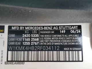 2024 Mercedes-Benz CLE 300 с VIN W1KMK4HB2RF034112, выставлен на аукционе Copart как лот 53919175 с пробегом 3 736 миль миль и Списание • Salvage title. История ставок и продаж доступна на DreamBid. Изображение 13.