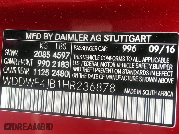 2017 Mercedes-Benz C 300 с VIN WDDWF4JB1HR236878, выставлен на аукционе IAAI как лот 42394056 с пробегом 67 243 миль миль и . История ставок и продаж доступна на DreamBid. Изображение 9.