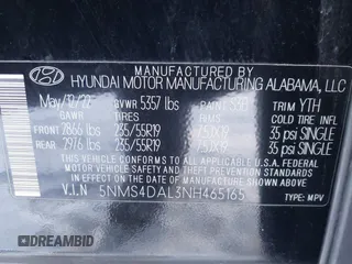 2022 Hyundai Santa Fe Limited with VIN 5NMS4DAL3NH465165, listed as a IAAI auction lot 41362783 with 31,841 mi miles. Bid and sale history available at carsss.com. Image 9.