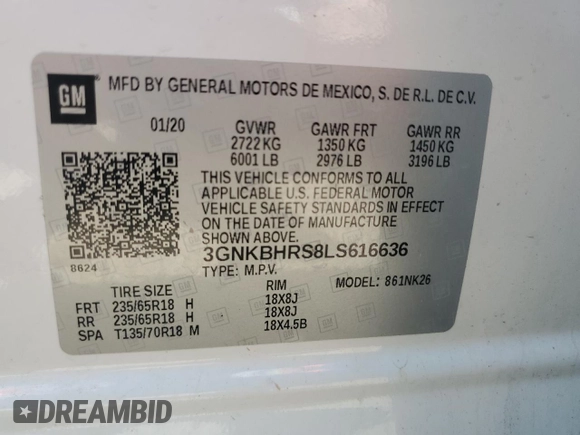 2020 Chevrolet Blazer LT with VIN 3GNKBHRS8LS616636, listed as a Copart auction lot 56237955 with 115,118 mi miles and Non repairable. Bid and sale history available at DreamBid. Image 14.