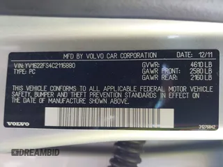 2012 Volvo S60 T5 with VIN YV1622FS4C2116880, listed as a IAAI auction lot 42651472 with 160,745 mi miles and . Bid and sale history available at DreamBid. Image 9.