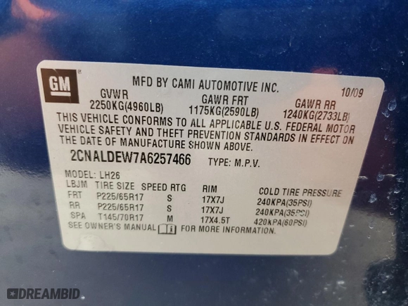 2010 Chevrolet Equinox LT w/1LT with VIN 2CNALDEW7A6257466, listed as a Copart auction lot 45377715 with 209,575 mi miles and Salvage Title. Bid and sale history available at carsss.com. Image 13.