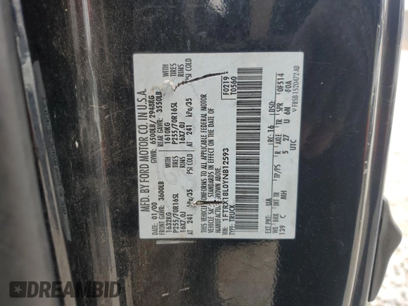 2000 Ford F-150 XL with VIN 1FTRX18L0YNB12593, listed as a Copart auction lot 44256805 with 0 mi miles and Non Repairable. Bid and sale history available at carsss.com. Image 12.