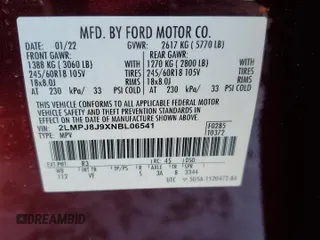 2022 Lincoln Nautilus Standard z VIN 2LMPJ8J9XNBL06541, wystawiony jako Copart lot #42010685 z przebiegiem 26 865 mil mil oraz Szkoda całkowita • Salvage title. Historia ofert i sprzedaży dostępna na DreamBid. Obrazek 13.