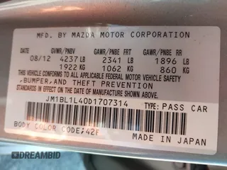 2013 Mazda 3 Mazdaspeed3 Touring with VIN JM1BL1L40D1707314, listed as a IAAI auction lot 42699000 with 143,297 mi miles and . Bid and sale history available at DreamBid. Image 9.