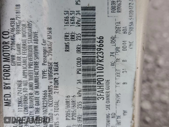 2007 Ford Fusion SE with VIN 3FAHP01107R239666, listed as a Copart auction lot 88331265 with 264,083 mi miles and Salvage Title. Bid and sale history available at carsss.com. Image 14.