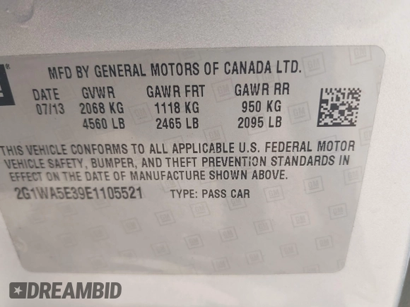 2014 Chevrolet Impala LS with VIN 2G1WA5E39E1105521, listed as a IAAI auction lot 42139820 with 168,063 mi miles and . Bid and sale history available at DreamBid. Image 9.