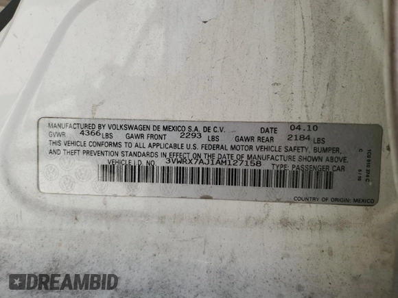 2010 Volkswagen Jetta Limited Edition with VIN 3VWRX7AJ1AM127158, listed as a Copart auction lot 49528915 with 199,550 mi miles and Salvage title. Bid and sale history available at DreamBid. Image 13.