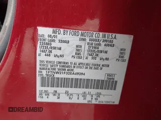 2002 Ford F-250 XL с VIN 1FTNW21F32EA49394, выставлен на аукционе IAAI как лот 42297292 с пробегом 253 885 миль миль и . История ставок и продаж доступна на DreamBid. Изображение 9.