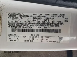 2013 Ford Escape SE with VIN 1FMCU0G91DUC27164, listed as a Copart auction lot 60989985 with 189,612 mi miles and Salvage title. Bid and sale history available at DreamBid. Image 13.