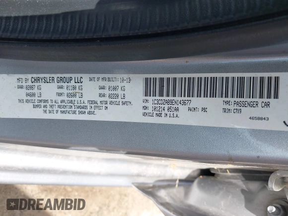 2014 Dodge Avenger SE with VIN 1C3CDZAB9EN143677, listed as a IAAI auction lot 42068802 with 142,134 mi miles and . Bid and sale history available at DreamBid. Image 9.