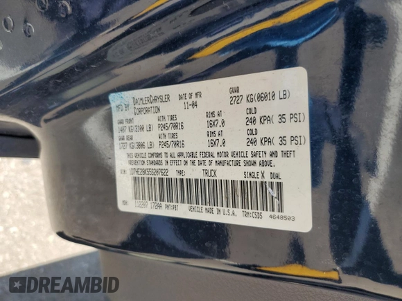 2005 Dodge Dakota ST with VIN 1D7HE28K55S207622, listed as a Copart auction lot 72201084 with 164,221 mi miles and Clean Title. Bid and sale history available at DreamBid. Image 12.