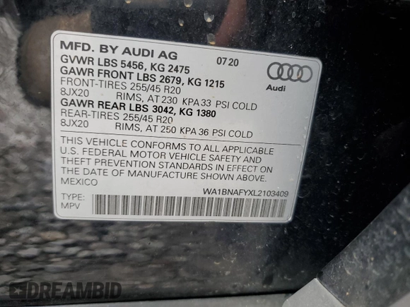 2020 Audi Q5 Premium Plus z VIN WA1BNAFYXL2103409, wystawiony jako Copart lot #56036135 z przebiegiem 83 890 mil mil oraz Szkoda całkowita • Salvage title. Historia ofert i sprzedaży dostępna na DreamBid. Obrazek 13.