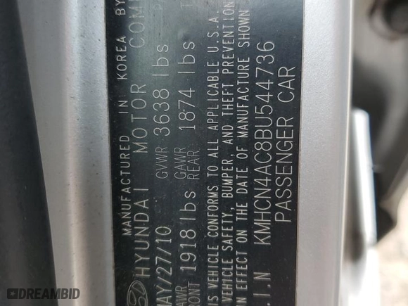 2011 Hyundai Accent GLS with VIN KMHCN4AC8BU544736, listed as a Copart auction lot 50014925 with 114,065 mi miles and Salvage Title. Bid and sale history available at carsss.com. Image 12.