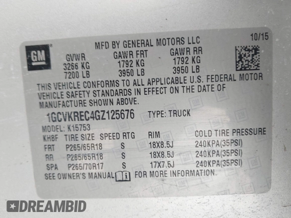 2016 Chevrolet Silverado 1500 LT with VIN 1GCVKREC4GZ125676, listed as a IAAI auction lot 42006237 with 114,699 mi miles. Bid and sale history available at carsss.com. Image 9.