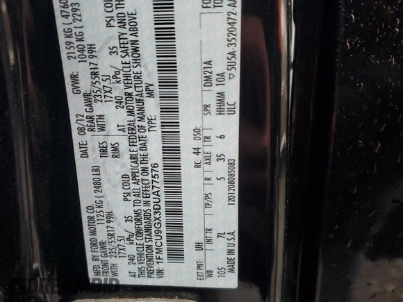 2013 Ford Escape SE z VIN 1FMCU9GX3DUA77576, wystawiony jako Copart lot #84225614 z przebiegiem 110 470 mil mil oraz Szkoda całkowita • Salvage title. Historia ofert i sprzedaży dostępna na DreamBid. Obrazek 15.