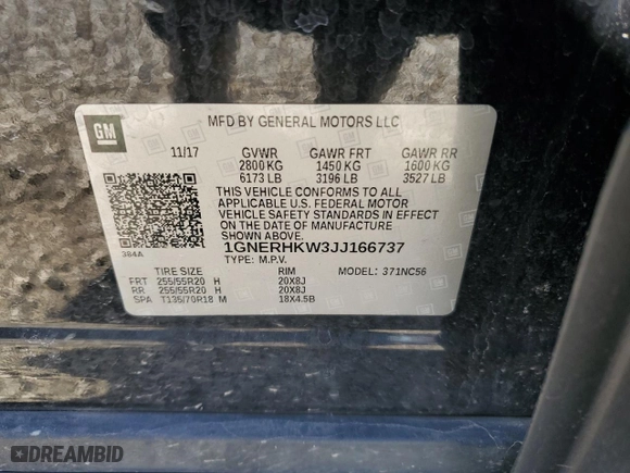 2018 Chevrolet Traverse LT Leather with VIN 1GNERHKW3JJ166737, listed as a Copart auction lot 49384965 with 140,175 mi miles and Salvage Title. Bid and sale history available at carsss.com. Image 15.
