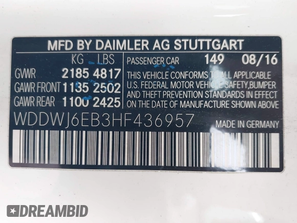 2017 Mercedes-Benz C 43 AMG with VIN WDDWJ6EB3HF436957, listed as a IAAI auction lot 41652591 with 50,916 mi miles and . Bid and sale history available at carsss.com. Image 9.