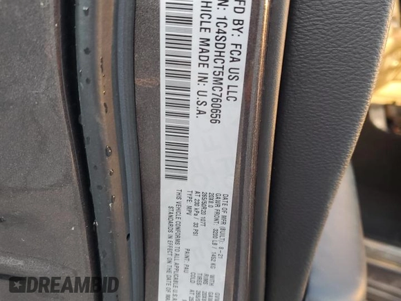2021 Dodge Durango R/T with VIN 1C4SDHCT5MC760656, listed as a Copart auction lot 88007365 with 13,115 mi miles and Salvage Title. Bid and sale history available at DreamBid. Image 13.