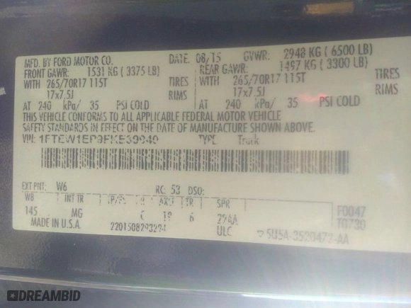 2015 Ford F-150 XLT with VIN 1FTEW1EP9FKE39940, listed as a IAAI auction lot 40991313 with 221,138 mi miles. Bid and sale history available at carsss.com. Image 9.