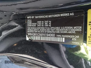 2015 BMW 4 Series 435i with VIN WBA3R1C56FK194060, listed as a IAAI auction lot 42061619 with 153,384 mi miles and . Bid and sale history available at DreamBid. Image 9.