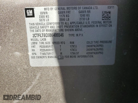 2011 GMC Terrain SLE-2 с VIN 2CTFLTEC6B6406546, выставлен на аукционе Copart как лот 56578074 с пробегом 169 690 миль миль и Списание • Salvage title. История ставок и продаж доступна на DreamBid. Изображение 13.
