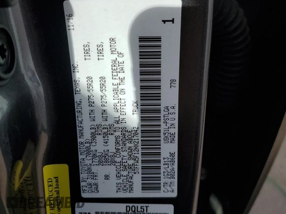 2017 Toyota Tundra 2WD Limited with VIN 5TFFW5F12HX217042, listed as a Copart auction lot 85084754 with 75,864 mi miles and Salvage Title. Bid and sale history available at carsss.com. Image 12.