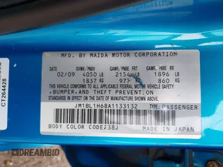 2010 Mazda 3 S Sport with VIN JM1BL1H68A1133132, listed as a IAAI auction lot 42118578 with 269,734 mi miles and . Bid and sale history available at DreamBid. Image 9.