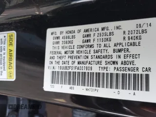 2015 Acura TLX Technology with VIN 19UUB2F51FA007909, listed as a IAAI auction lot 42398876 with 63,124 mi miles and . Bid and sale history available at DreamBid. Image 9.